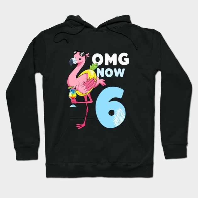 Kids OMG Now 6 year Girl Shirt Flamingo 6th Birthday Party Hoodie by ELFEINHALB